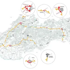 Mapa pokazuje sieć płatnych autostrad w Polsce, z zaznaczonymi głównymi miastami i trasami.