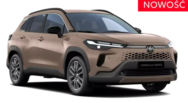 Nowy Toyota Yaris Cross w kolorze brązowym, z charakterystycznym grillem i nowoczesnymi światłami. Sprawdź jego wymiary!