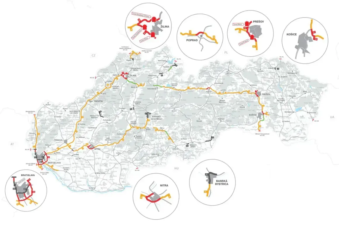 Mapa pokazuje sieć płatnych autostrad w Polsce, z zaznaczonymi głównymi miastami i trasami.