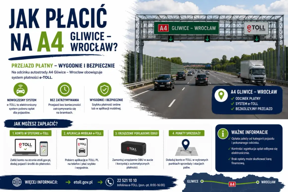 Autostrada A4 Gliwice-Wrocław z systemem e-TOLL, samochody na drodze.